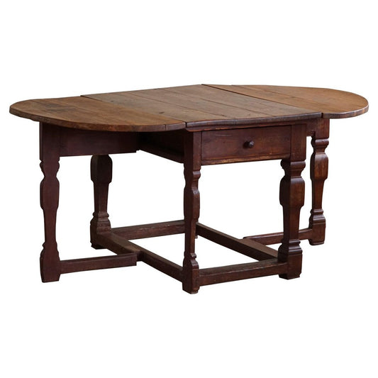 18th Century Baroque Danish Drop Leaf Gate Leg Table in Pine