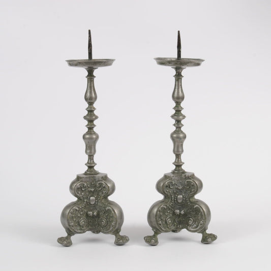 18th-Century Baroque Pewter Candlesticks, Set of 2