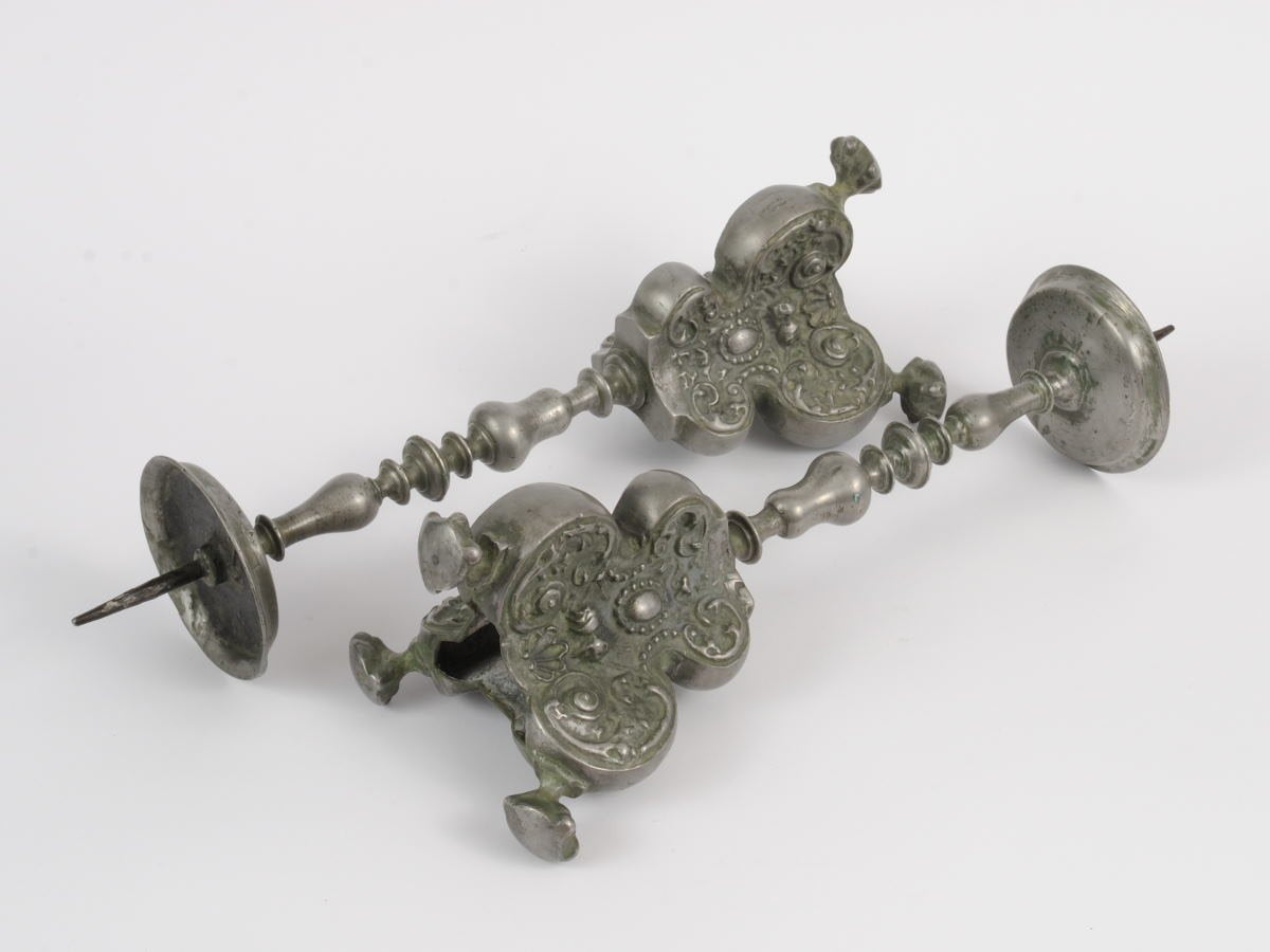 18th-Century Baroque Pewter Candlesticks, Set of 2