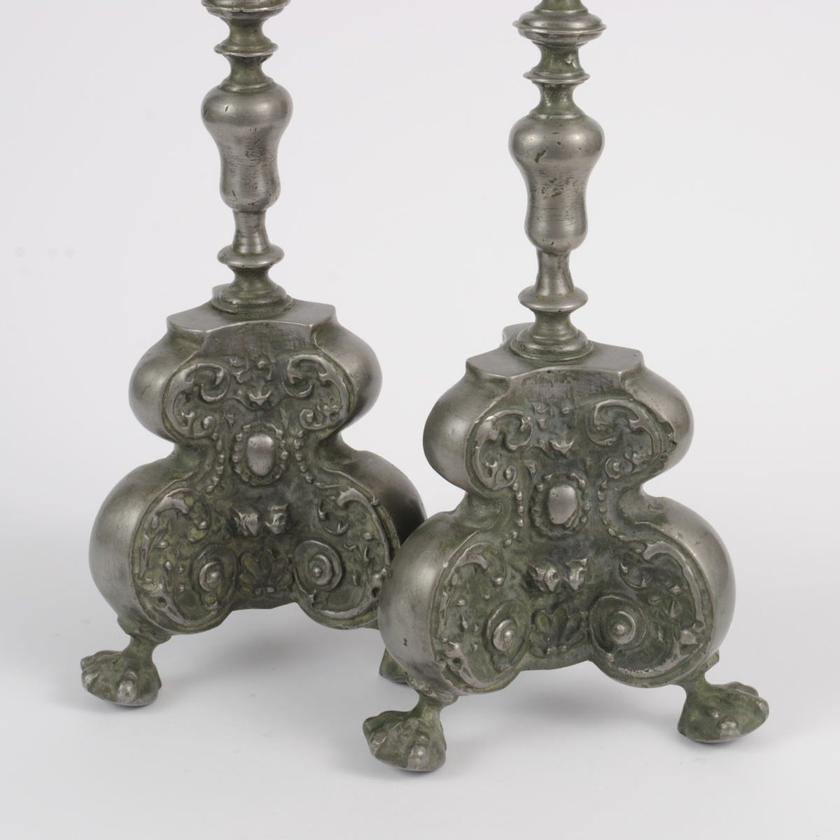 18th-Century Baroque Pewter Candlesticks, Set of 2