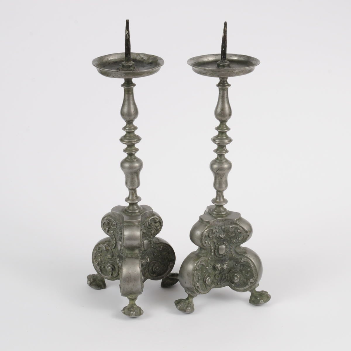 18th-Century Baroque Pewter Candlesticks, Set of 2