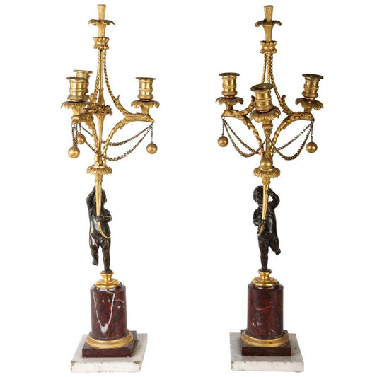 18th Century Bronze and Gilt Bronze Candelabras, Set of 2