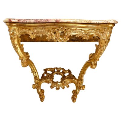 18th Century Carved and Gilded Wood Console with Marble Top-WFS-1758557