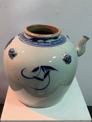 18th Century Chinese Cobalt Blue Glazed Porcelain Teapot with Characters-IKW-843692