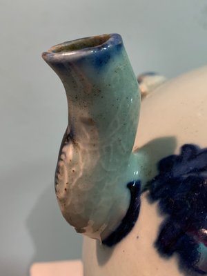 18th Century Chinese Cobalt Blue Glazed Porcelain Teapot with Characters-IKW-843692