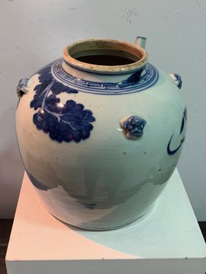 18th Century Chinese Cobalt Blue Glazed Porcelain Teapot with Characters-IKW-843692