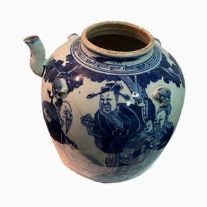 18th Century Chinese Cobalt Blue Glazed Porcelain Teapot with Characters-IKW-843692