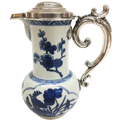 18th Century Chinese Kangxi Blue and White Porcelain and Silver Jug, 1662-1722-UCH-1224579