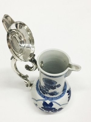 18th Century Chinese Kangxi Blue and White Porcelain and Silver Jug, 1662-1722-UCH-1224579