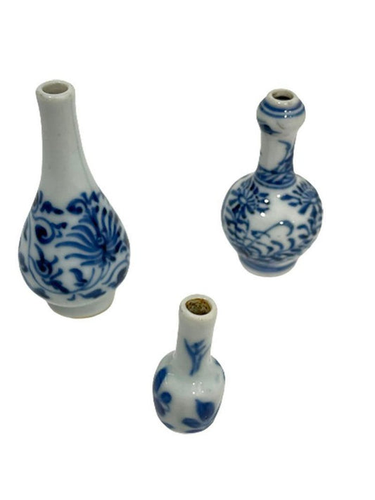 18th Century Chinese Miniature Blue and White Kangxi Porcelain Vases, Set of 3