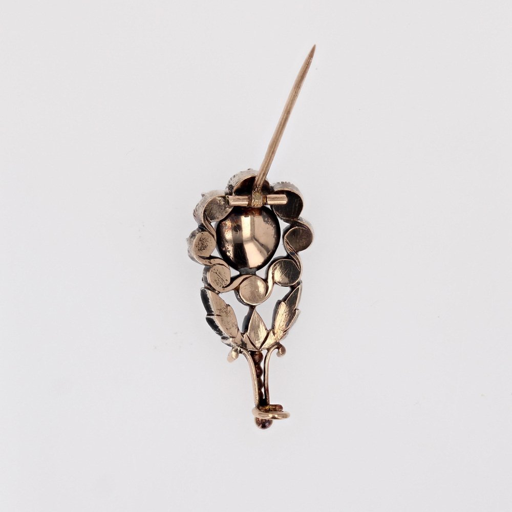 18th Century Diamonds 18 Karat Rose Gold Silver Flower Brooch