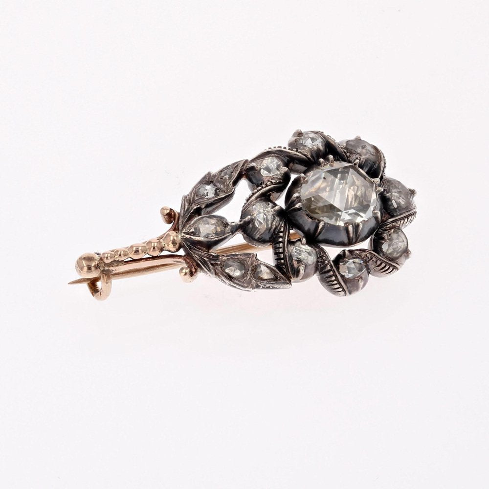 18th Century Diamonds 18 Karat Rose Gold Silver Flower Brooch