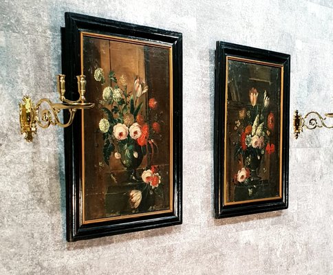 18th Century Dutch School, Flowers Bouquet, Oil on Canvas, Set of 2-NQV-848167