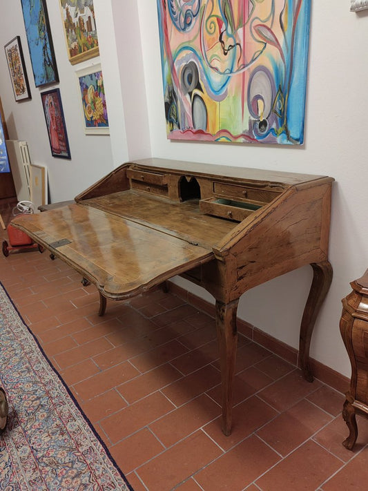 18th Century Flap Cabinet Writing Desk in Solid Walnut with Carvings