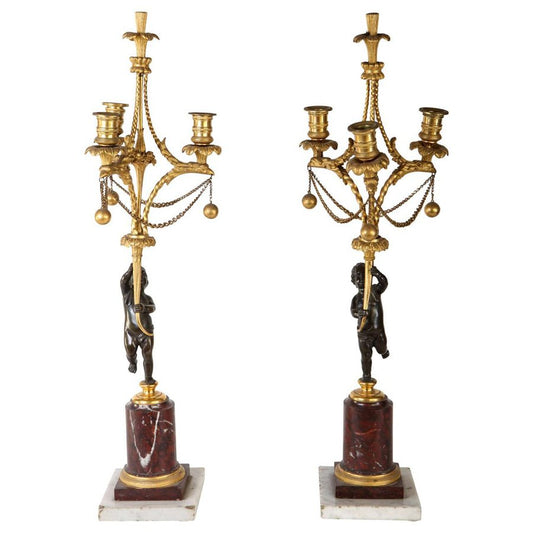 18th Century French Bronze and Gilt Bronze Candelabras, Set of 2