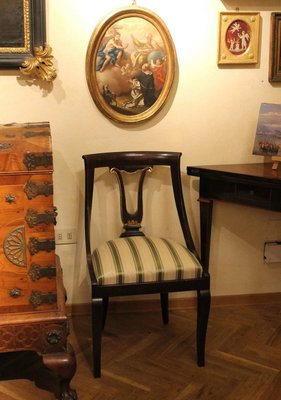 18th Century French Directoire Mahogany Chairs with Silk Blend Upholster Fabric, Set of 4-AXE-1433463