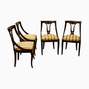 18th Century French Directoire Mahogany Chairs with Silk Blend Upholster Fabric, Set of 4-AXE-1433463