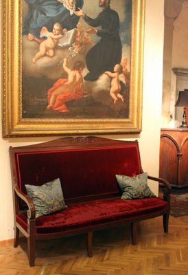 18th Century French Hand Carved Mahogany Upholstered Sofa in the style of George Jacob-AXE-1433407