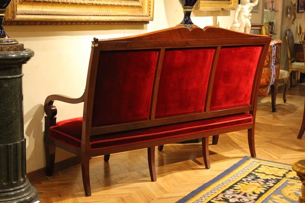 18th Century French Hand Carved Mahogany Upholstered Sofa in the style of George Jacob-AXE-1433407