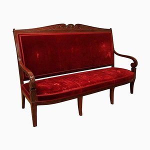 18th Century French Hand Carved Mahogany Upholstered Sofa in the style of George Jacob-AXE-1433407