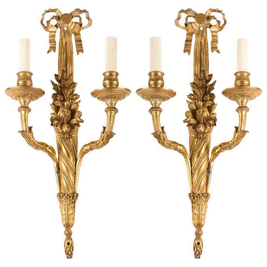 18th Century French Louis XVI Ormolu 2-Arm Sconces, 1780, Set of 2