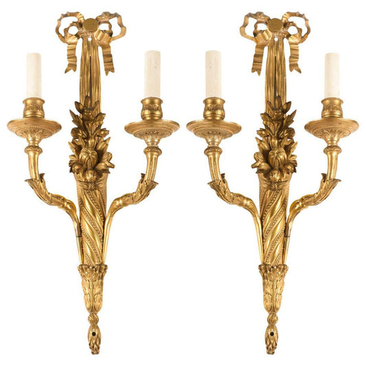 18th Century French Louis XVI Ormolu 2-Arm Sconces, 1780, Set of 2