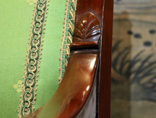 18th Century French Mahogany and Green Silk Upholster High Back Armchairs, Set of 2-AXE-1433455