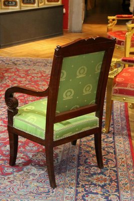 18th Century French Mahogany and Green Silk Upholster High Back Armchairs, Set of 2-AXE-1433455