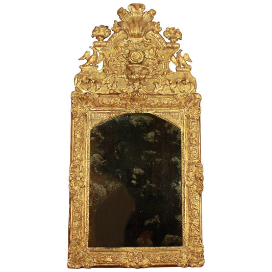 18th-Century French Regency Vase and Birds Cresting Giltwood Mirror