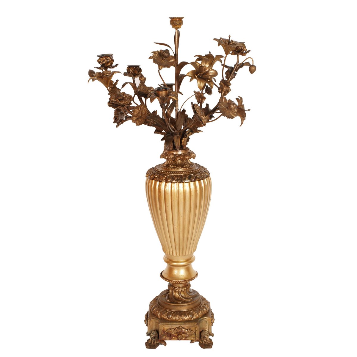 18th-Century Gilt Bronze & Walnut Candelabrum