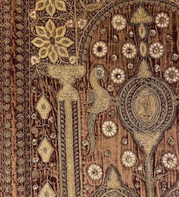 18th Century Indo Portuguese Embroidery with Gold Thread on Velvet-HPU-2032175