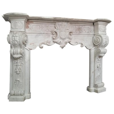 18th Century Italian Baroque Style Carrara Marble Fireplace-TDA-1376437