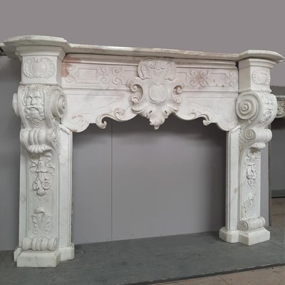 18th Century Italian Baroque Style Carrara Marble Fireplace-TDA-1376437