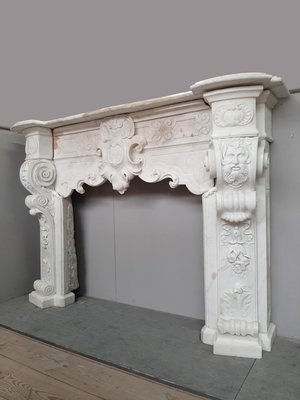 18th Century Italian Baroque Style Carrara Marble Fireplace-TDA-1376437