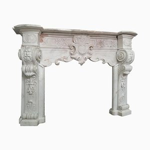 18th Century Italian Baroque Style Carrara Marble Fireplace-TDA-1376437