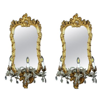 18th Century Italian Gilt-Wood Mirrors or Wall Lights, 1750, Set of 2-MBH-1175967