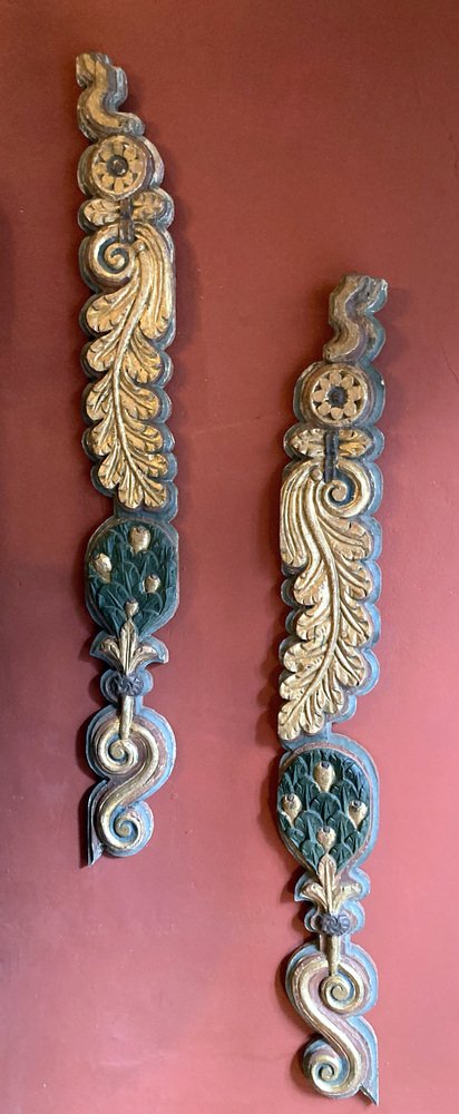 18th Century Italian Handcarved Polychrome Painted Pilaster Friezes, Set of 2