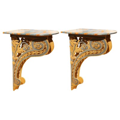 18th Century Italian Louis XVI Carved and Lacquer Wall Mounted Console Tables, Set of 2-AXE-1433386