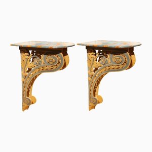 18th Century Italian Louis XVI Carved and Lacquer Wall Mounted Console Tables, Set of 2-AXE-1433386