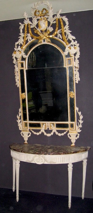 18th Century Italian Louis XVI Ivory Painted Demilune Console Table