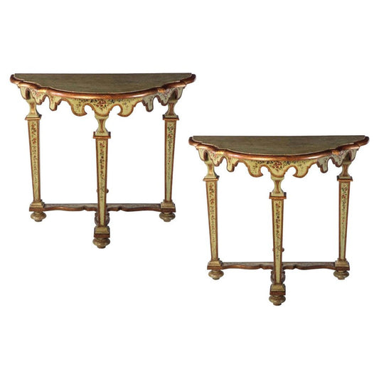 18th Century Italian Painted Console Tables, Set of 2