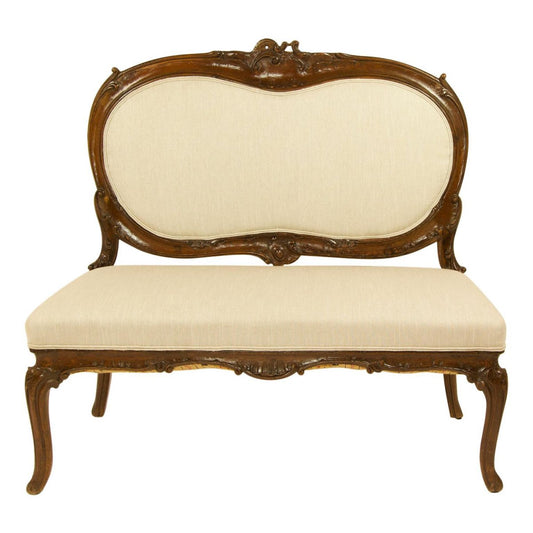 18th-Century Italian Rococo Carved Walnut Sofa or Canape