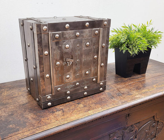 18th Century Italian Wrought Iron Studded Safe or Strongbox