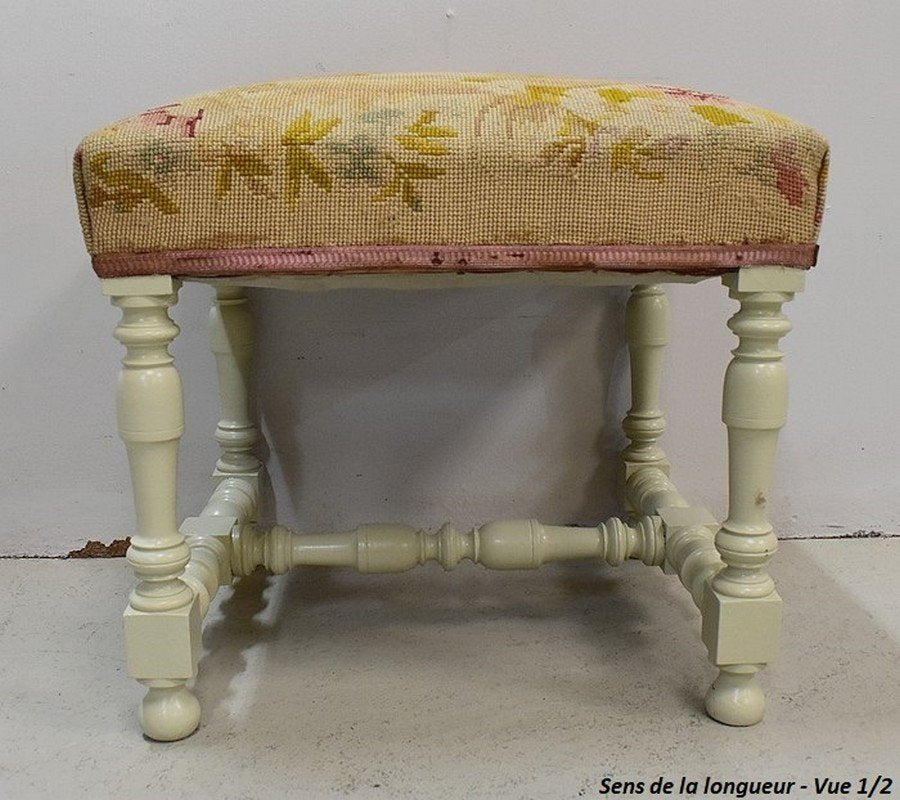 18th Century Louis XIV Style Canvas and Wood Stool