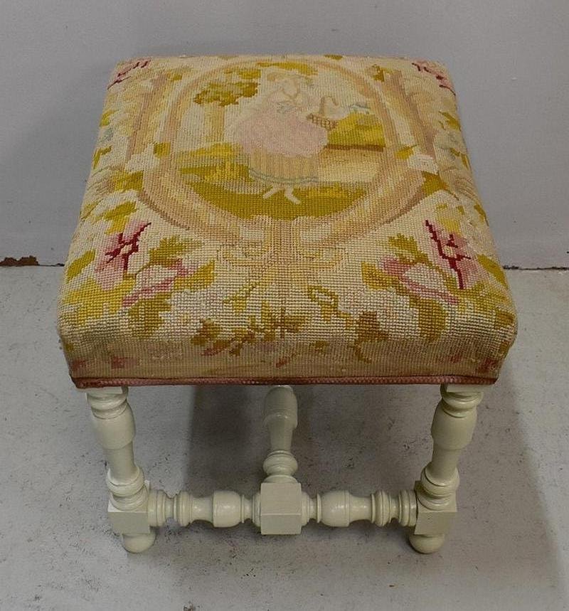 18th Century Louis XIV Style Canvas and Wood Stool