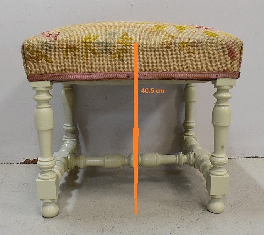 18th Century Louis XIV Style Canvas and Wood Stool