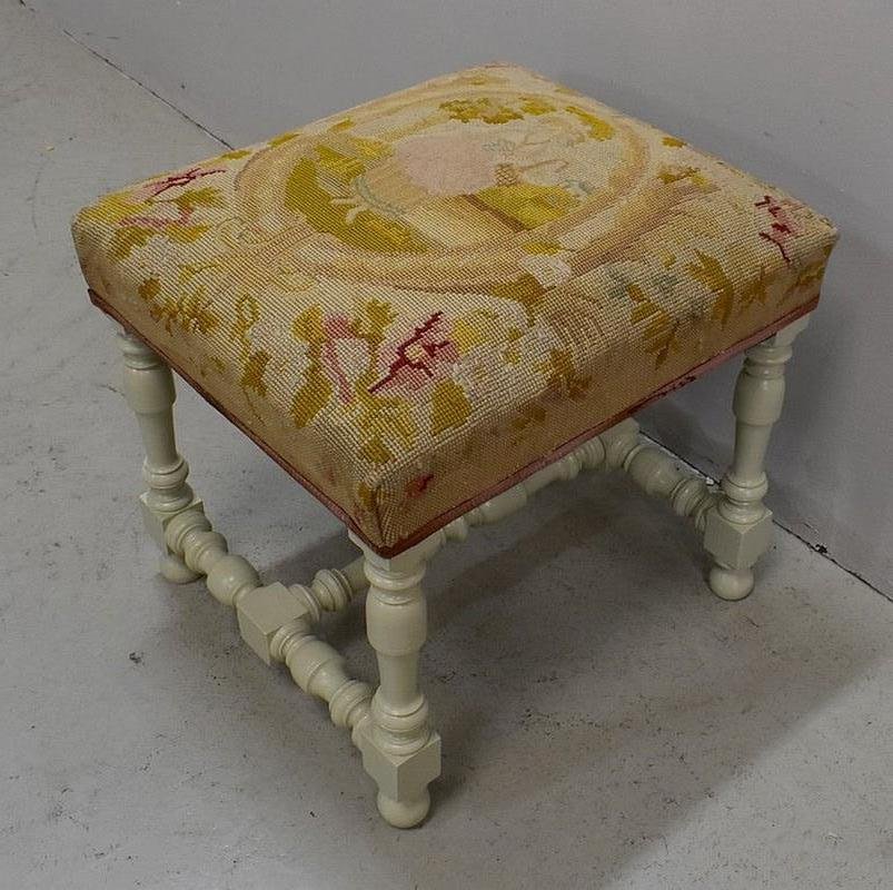 18th Century Louis XIV Style Canvas and Wood Stool