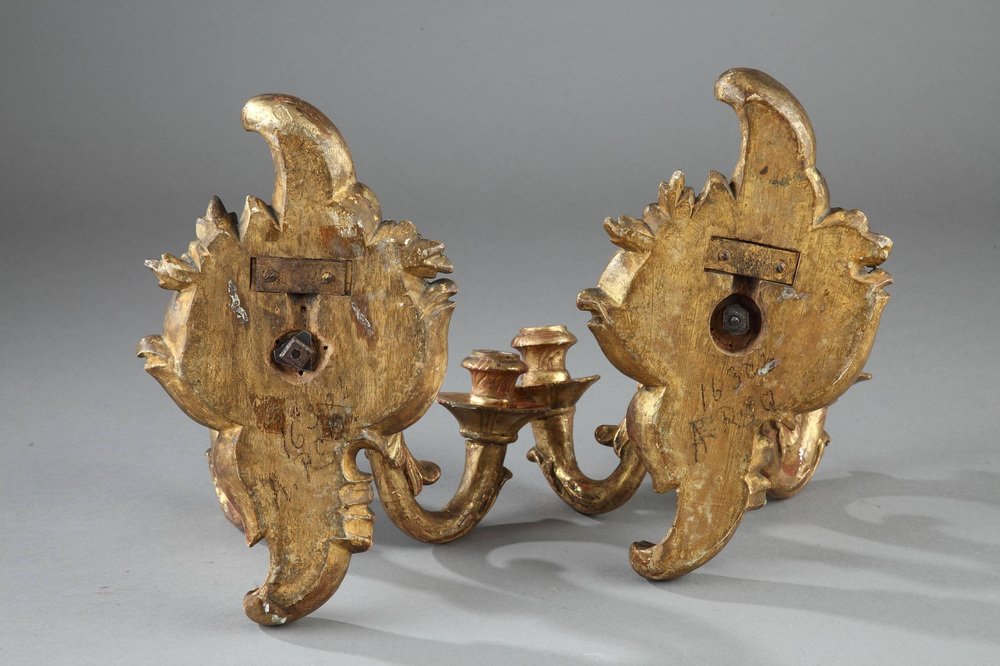 18th Century Louis XV Giltwood Two-Light Sconces, Set of 2