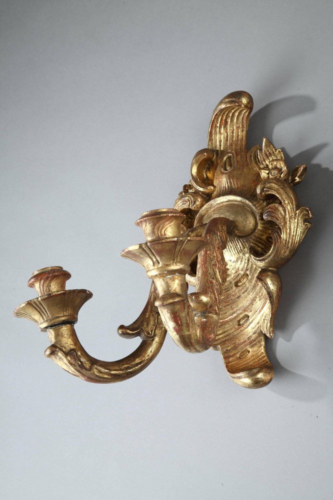 18th Century Louis XV Giltwood Two-Light Sconces, Set of 2