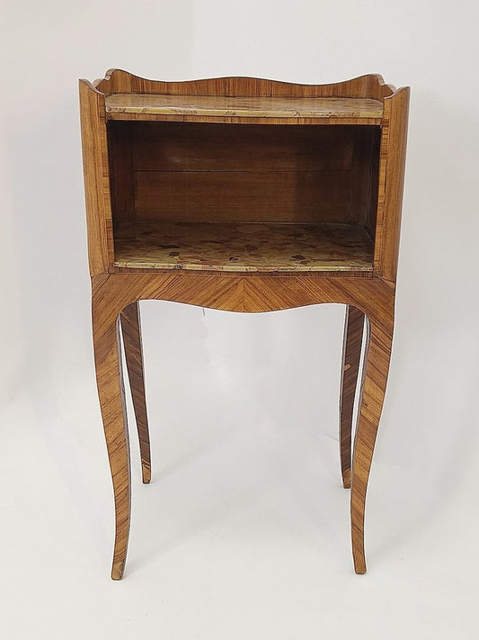 18th Century Louis XV Side Table in Oak, Wood, Rosewood, Marble, Walnut